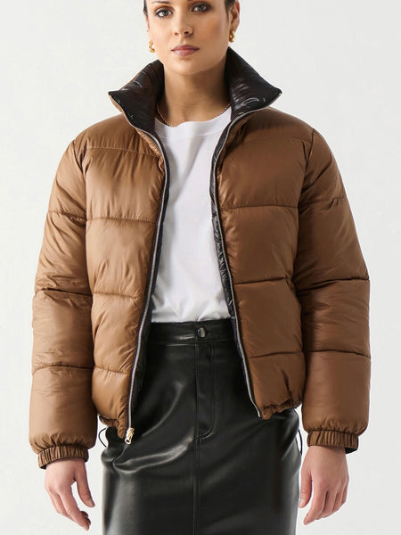 Puffer Up Reversible Jacket in Black/Brown