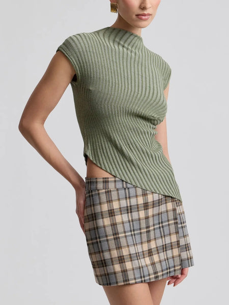 Radial Rib Asymmetrical Top in Olive