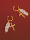 Breline Cross & Pearl Drop Earrings