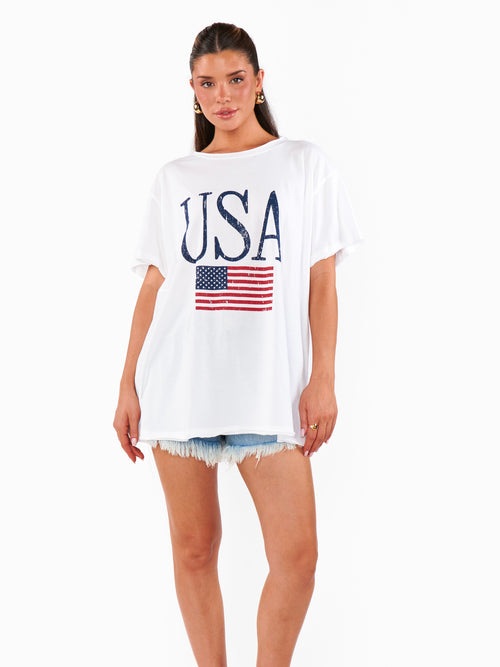 Airport Tee in USA Flag Graphic