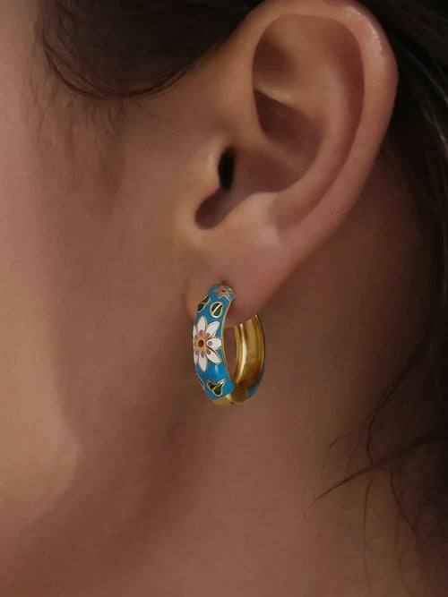 Isabeau Floral Hoops in Blue