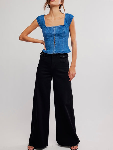 Marilyn Denim Corset in Skylight
