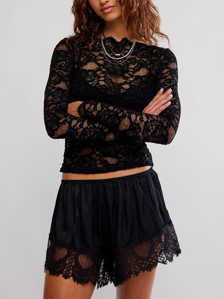 Raising Eyebrows Lace Top in Black