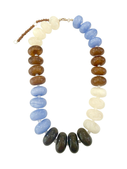 Carissa Chunky Beaded Necklace in Light Blue & Brown