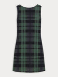 The Mesh Mini Dress in Navy & Green Plaid