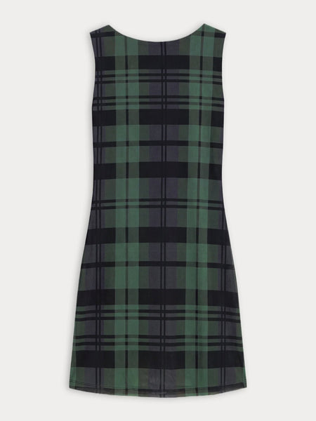 The Mesh Mini Dress in Navy & Green Plaid