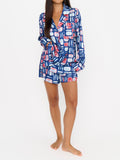 Beauty Sleep PJ Set in Navy Salty Sardines Silky