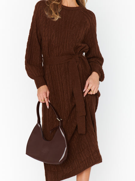 Barb Sweater Dress in Chocolate Cable Knit