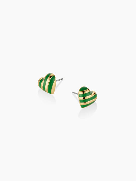 Campbell Enamel Heart Studs in Green