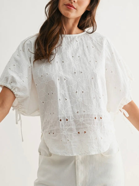 In The Blink Of An Eyelet Blouse in Off White