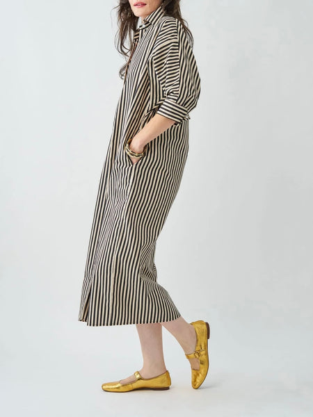Colette Shirt Dress in Black & Cream