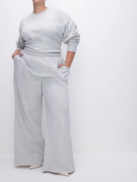 Crystal Allover Wide Leg in Heather Grey