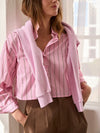 Naomi Poplin Button Down in Sugar Pink & Mocha Stripe