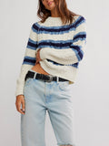Frankie Cable Striped Pullover in Ivory Combo