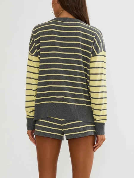 Callie Sweater in Butter Grey Stripe