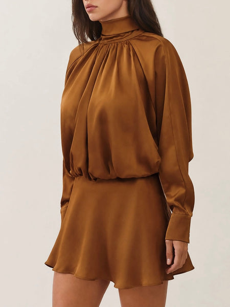 High Rise Satin Dress in Golden Brown