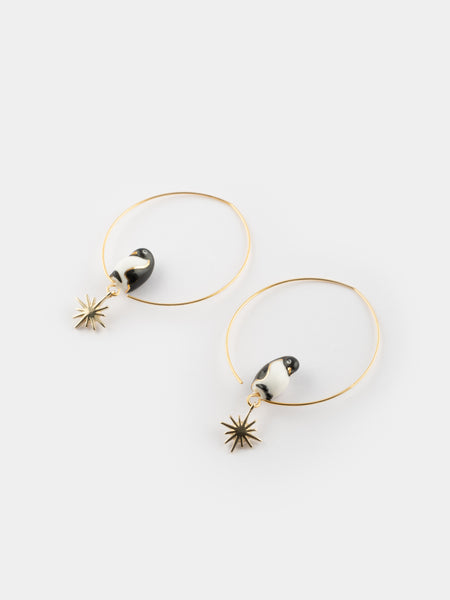 Black Aster Flower Stud Earrings