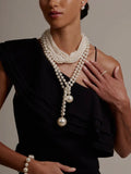 Double Pearl Long Necklace