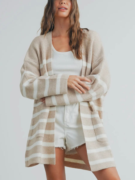 Call It Casual Cardi in Taupe & Ivory