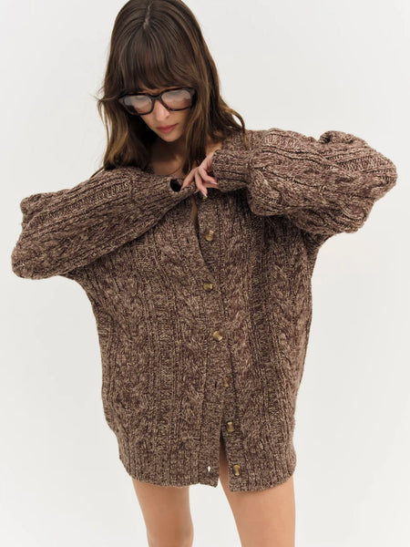 Nathalie Knit Oversized Cardigan in Brown