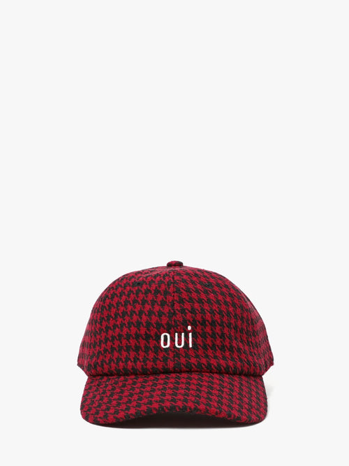 Wool Baseball Hat in Red Houndstooth Petit Oui