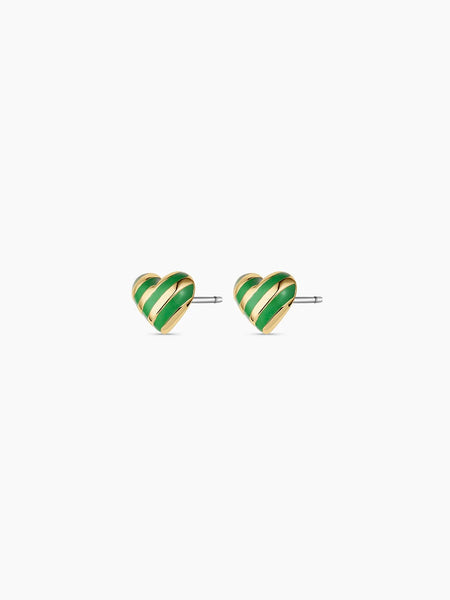Campbell Enamel Heart Studs in Green