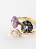 White Owl & Aster Flowers Ring