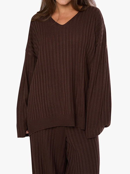 Oversized V Neck Sweater in Brown