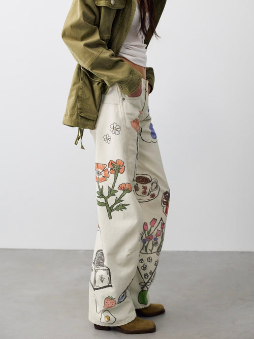 Fable Low Rise Printed Jean in Tofu Combo