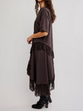 Frosted Lace Layered Tee in Deep Fudge