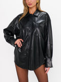 Lincoln Shirt Jacket in Black Faux Leather