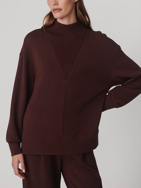 Novi Longline Mock Neck Sweat in Deep Mahogany
