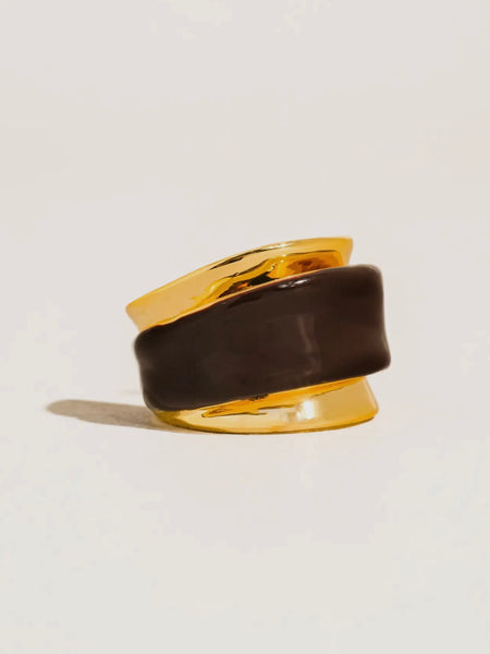 Josiah Enamel Band Ring in Brown