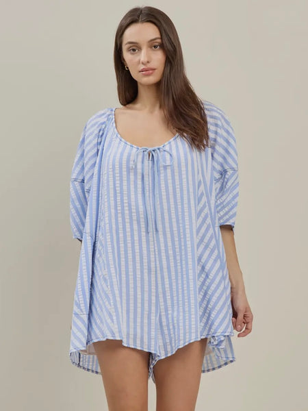 So Seersucker Romper in Blue