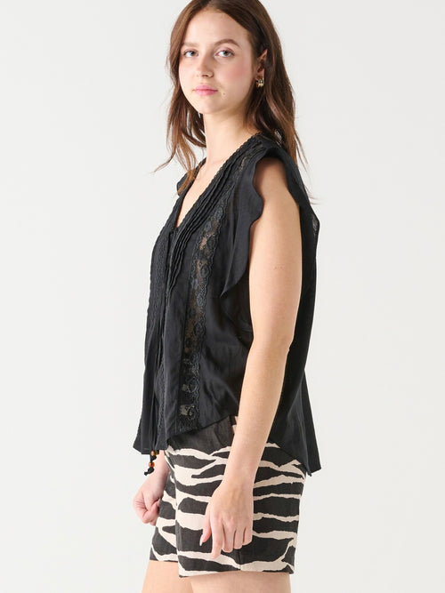 Insert Lace Sleeveless Top in Black