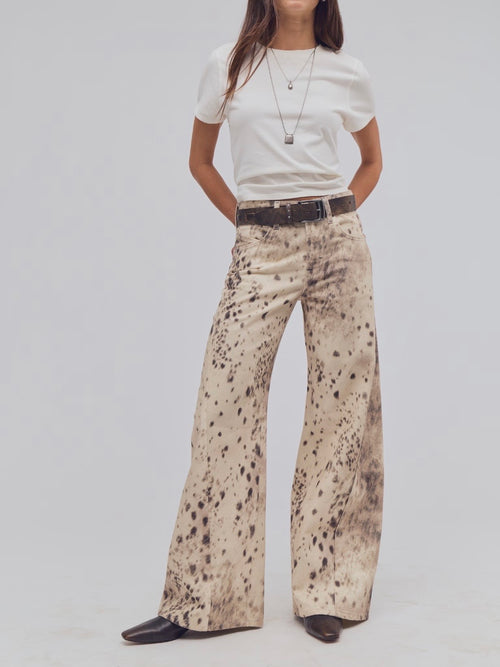 Alter Ego Wide Leg Jean in Snow Leopard