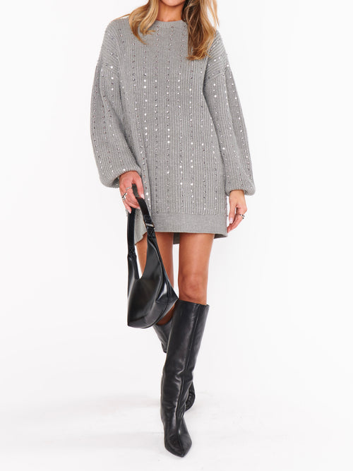 Social Sweater Dress in Silver Sequins Knit