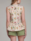 Linen Fruit Floral Peplum Top in Cream