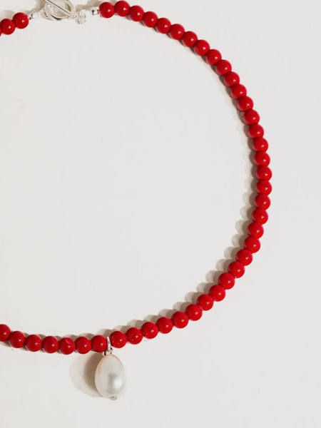 Joyeux Red Beaded Pearl Necklace