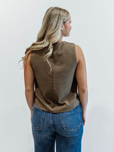 Sleeveless Woven Top in Brown