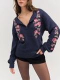 Molly Embroidered Pullover Sweater in Navy