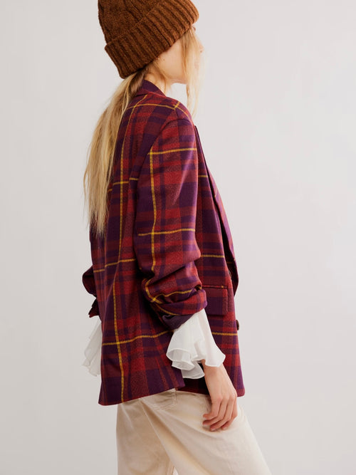 Dean Double Breasted Blazer in Plum Combo