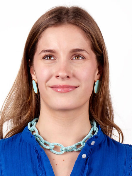 Jenna Chain Link Beaded Necklace in Light Blue