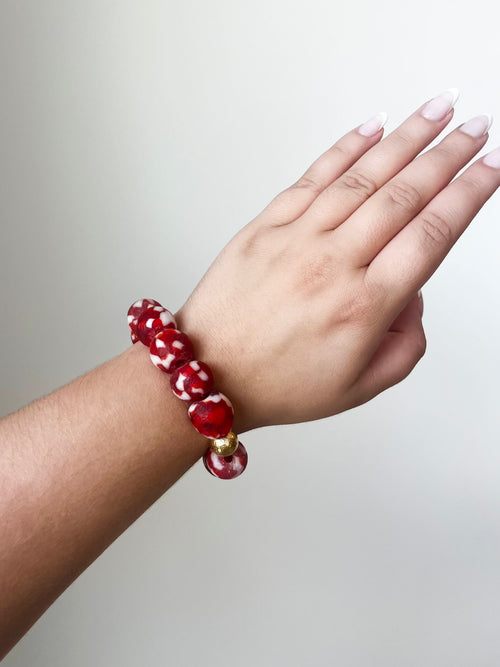 Recycled Glass Bracelet in Red & White