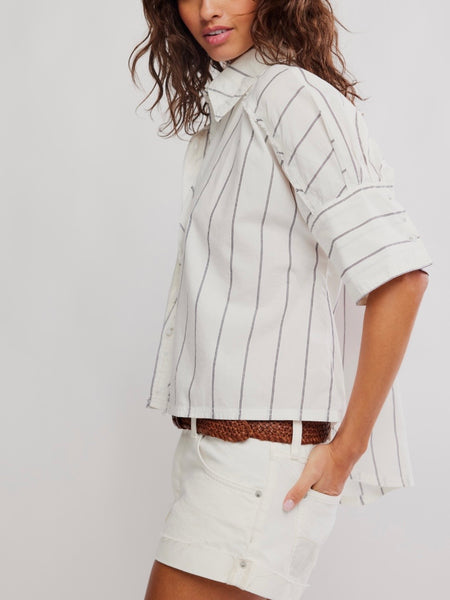 Seaside Cotton Stripe Shirt in Ivory Combo