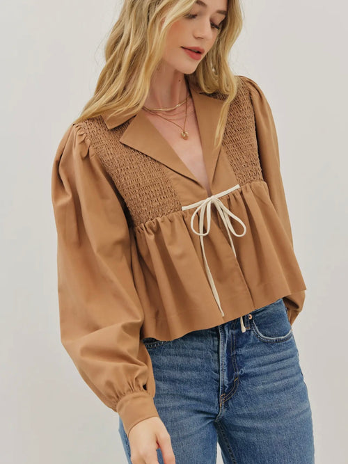 Babydoll Bow Blouse in Caramel