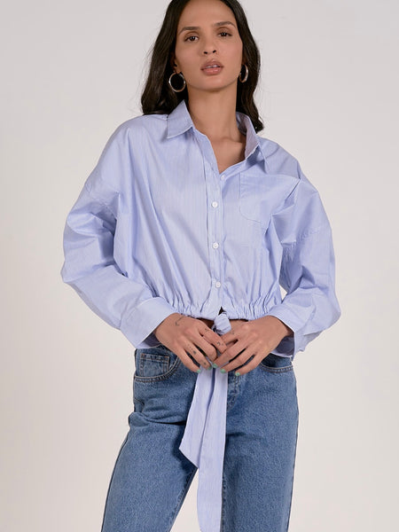 Tied Just Right Blouse in Blue Stripe