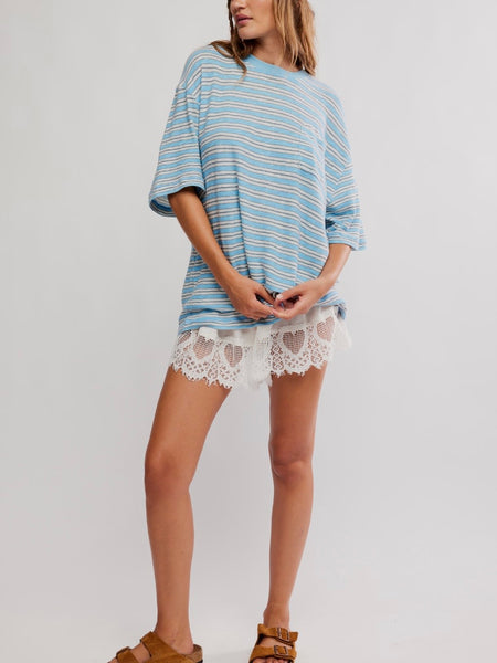 All Love Stripe Pocket Tee in Blissful Blue Combo
