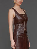 Equestrian Faux Croc Vest Top in Chocolate