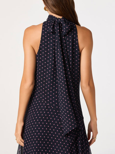 Tiana Dress in Navy Pink Polka Dot